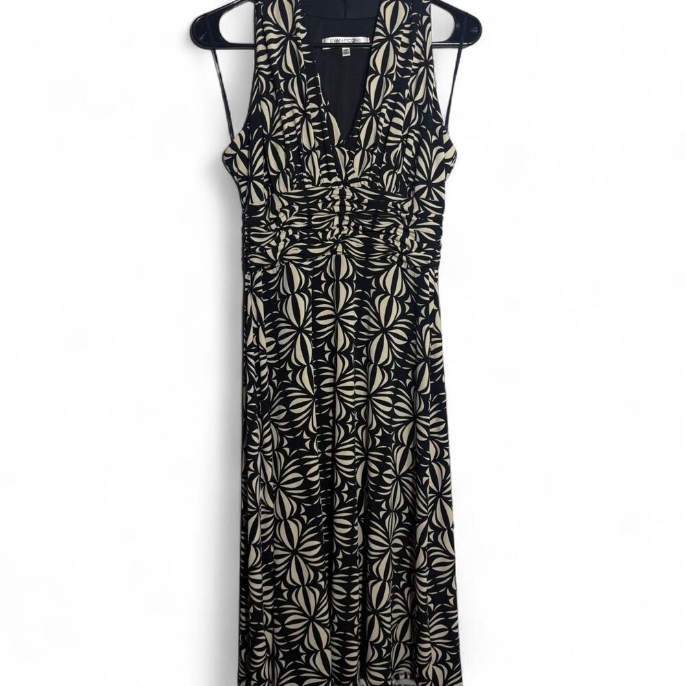 Evan Picone Black Beige Geometric Halter Midi Dress 10P Petite Cocktail Party - Picture 3 of 8